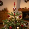 Christbaumspitze aus Echtglas 28 cm, rot mit Nussknackerfigur für den Weihnachtsbaum | Floristik24.ch
