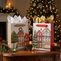 Weihnachtliche Geschenktüten mit Häusern und Tannenbaum, 12 x 6 x 16 cm, 2 Stück | Floristik24.ch