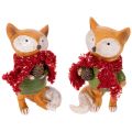 Floristik24 Deko-Fuchs mit Schal und Zapfen 10cm 2er-Set Polyresin orange-grün