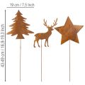 Gartenstecker Set aus Metall, rostbraun, Hirsch, Stern und Tanne, H14/20cm, für Aussenbereiche | Floristik24.ch