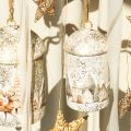 Weisse und goldene Metallglocke mit Winterdorf-Motiv 20 cm | Floristik24.ch
