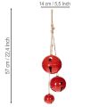 Rote Metallglocken 3er-Set, 14/12/8 cm, mit Juteband für Weihnachtsdekoration | Floristik24.ch