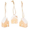 Floristik24 Keramik Lebkuchenhaus 6cm Hängedeko Set naturweiss 3 St.