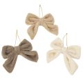 Floristik24 Dekoschleifen Plüsch mit Aufhänger 14 x 16 cm Braun Beige Creme 3er-Set