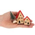 Holz-Dekohaus-Set mit roten Dächern und Tannenbäumen 12 cm 6-teilig | Floristik24.ch