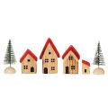 Holz-Dekohaus-Set mit roten Dächern und Tannenbäumen 12 cm 6-teilig | Floristik24.ch
