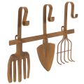 Floristik24 Hakenleiste aus Metall mit Edelrost, 3 Haken, Gartenwerkzeug-Motiv, Länge 33,5 cm