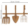 Hakenleiste aus Metall mit Edelrost, 3 Haken, Gartenwerkzeug-Motiv, Länge 33,5 cm | Floristik24.ch