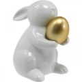 Floristik24 Hase mit Goldei Keramik, Osterdeko elegant Weiß, Golden H15cm