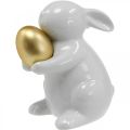 Floristik24 Hase mit Goldei Keramik, Osterdeko elegant Weiß, Golden H15cm