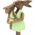 Floristik24 Hasenmutter mit Kind, Osterdeko, Frühling, Osterhasen aus Holz Natur, Grün, Gelb H22cm