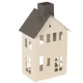 Floristik24 Dekohaus aus Metall mit Schornstein und Fenstern 24 cm Beige-Grau