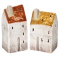 Floristik24 Keramik-Teelichthäuser 2er-Set mit Schornstein 13cm Handbemalt für Herbst- und Winterdekoration