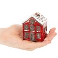 Kerzenständer aus Keramik im 2er-Set, Hausform, 7 cm, Rot und Beige mit Schnee | Floristik24.ch
