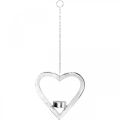 Floristik24 Teelichthalter im Herz, Kerzendeko zum Hängen, Hochzeit, Adventsdeko aus Metall Silbern H17,5cm