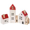 Floristik24 Deko-Holzhaus-Set, rot-weiss, 6-teilig, Höhen 13/9/6 cm, winterliche Innenraumdekoration