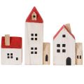 Deko-Holzhaus-Set, rot-weiss, 6-teilig, Höhen 13/9/6 cm, winterliche Innenraumdekoration | Floristik24.ch