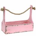 Floristik24 Pflanzkorb Werkzeugkiste mit Jutehenkel Rosa Used Look 28x12x24cm 1St