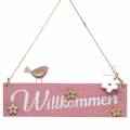 Floristik24 Holzschild zum Hängen "Willkommen" Rosa 29x12cm 2St