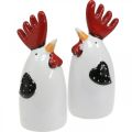 Floristik24 Keramik Huhn Rot Weiß Hahn Tischdeko 7×6×15cm 2St