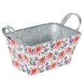 Floristik24 Jardiniere Metall Blumenkasten mit Echinacea-Motiv 20×12,5×10 cm, Weiss-Rosa-Lila