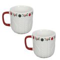 Keramik Weihnachtstasse mit Strickmuster und festlichem Dekor 9cm - Rot-Weiß 2St | Floristik24.ch