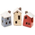 Keramikhäuschen Adventsdeko Creme Rot Grau 8,5/9,5cm 3 St | Floristik24.ch