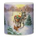 Stumpenkerze aus Wachs 10 cm Winterlandschaft mit Esel und Hund | Floristik24.ch