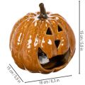 Keramik Kürbis 15 cm, orange, mit LED-Beleuchtung für Halloween | Floristik24.ch