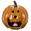 Keramik Kürbis 15 cm, orange, mit LED-Beleuchtung für Halloween | Floristik24.ch