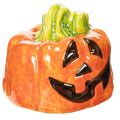 Floristik24 Deko-Kürbis aus Keramik mit Gesicht, 8 cm, Orange-Grün