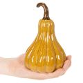 Deko-Kürbis aus Keramik 18cm Dunkelgelb mit Braun | Floristik24.ch