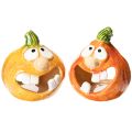 Floristik24 Kürbis-Teelichthalter Set aus Keramik mit lustigem Gesicht 12 cm 2 Stück