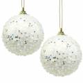 Floristik24 Christbaumschmuck Weihnachtskugel Foam Weiß Glitter Ø8cm 2St