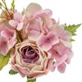 Floristik24 Kunstblumenstrauß, Hortensien Strauß mit Rosen Rosa 32cm