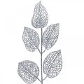 Floristik24 Kunstpflanzen, Zweig Deko, Deko Blatt Silbern Glitter L36cm 10St