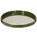 Floristik24 Deko-Tablett aus Metall, 30 cm, grün mit goldfarbener Kante
