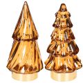 Floristik24 Glas-Weihnachtsbäume mit LED-Licht, 13 cm, Braun-Gold, 2er-Set, für Innenbereich