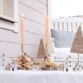 Mini Weihnachtsdorf Holz Deko Weiß Natur H13/7cm 6 St | Floristik24.ch