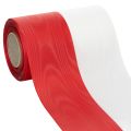 Floristik24 Moiré-Kranzband aus Acetat, 150 mm, Weiss-Rot, 25 m, Dekoband für Trauerflor