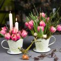 Floristik24 Pflanzgefäß, Deko-Kaffeefilterhalter, Metalltasse zum Bepflanzen, Blumendeko Grün, Weiß Shabby Chic H11cm Ø11cm