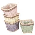 Floristik24 Pflanzkorb quadratisch 14cm mit Folie Holz bunt 4er-Set