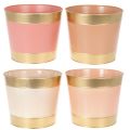 Floristik24 Pflanzkübel Metall Ø26cm H22cm Goldrand Rosa/Beige/Pfirsich/Braun 4er-Set