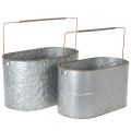 Floristik24 Pflanzschalen-Set aus Metall mit Henkeln, 2 Grössen, Silber und Braun, H22/20cm L42/40cm, für Innen- und Aussenbereich