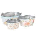 Floristik24 Pflanzschalen aus Metall, oval, mit Blumen- und Vogelmotiv, 39/31/24,5 cm, Set mit 3 Stück