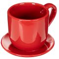 Floristik24 Tasse mit Unterteller aus Keramik, 17 cm, Rot, für Trocken- und Kunstblumen