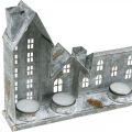 Häuser zum Beleuchten, Fensterdeko, Lichterhäuser Silbern, Metallwindlicht Antik-Look L67,5cm H20cm | Floristik24.ch
