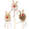 Floristik24 Dekostecker Rentierfigur aus Holz, Stoff und Pompom, 24 cm, 12 Stück, Braun/Beige/Weiss