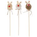 Dekostecker Rentierfigur aus Holz, Stoff und Pompom, 24 cm, 12 Stück, Braun/Beige/Weiss | Floristik24.ch