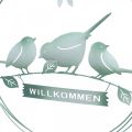 Floristik24 Vogeldeko zum Hängen, Willkommensschild, Metalldeko für den Frühling, Türschmuck Grün, Weiß Ø27cm 2er-Set